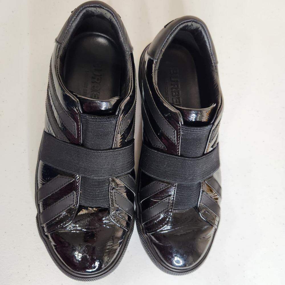 Burberry Union Jack Slip On Sneaker Patent‎ Leather Black Womens IT 36 US 6 - Picture 5 of 12